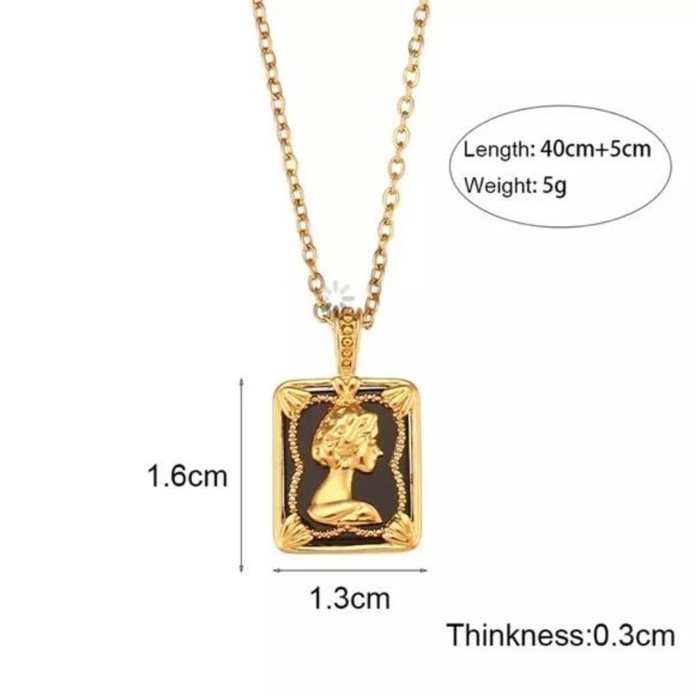 New Queen 18K Gold Black Square Pendant Necklace, NICE NECKLACE, CUTE NECKLACE - Picture 5 of 5